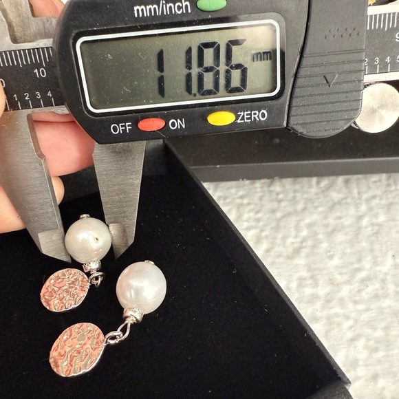 Silver Disc and White Pearl Earrings - Picture 6 of 7